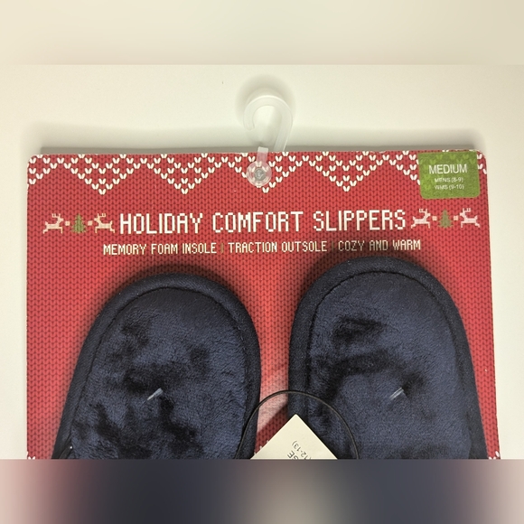NEW Holiday Comfort Slippers - Navy - Medium - Mens (8-9) - Womens (9-10) - Picture 5 of 6